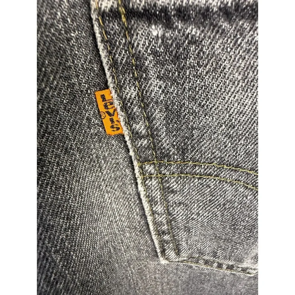 Vintage Orange Tab Black Faded 100% Cotton Denim Jeans 90's 35x31